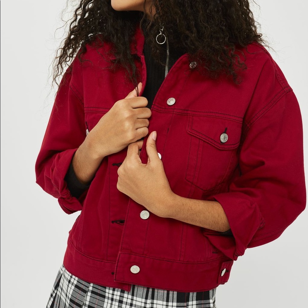 🍒 Topshop red cherry wine denim jacket 🍒